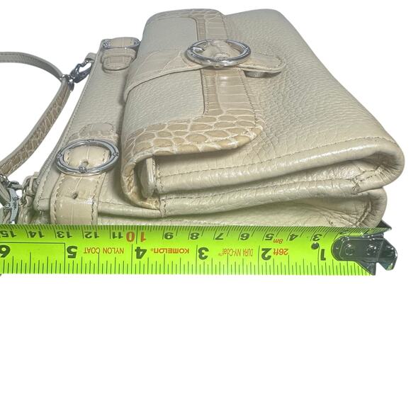 Brighton ALM Lutece Organizer Leather Croc Embossed Crossbody Purse Beige/Cream - Picture 11 of 14
